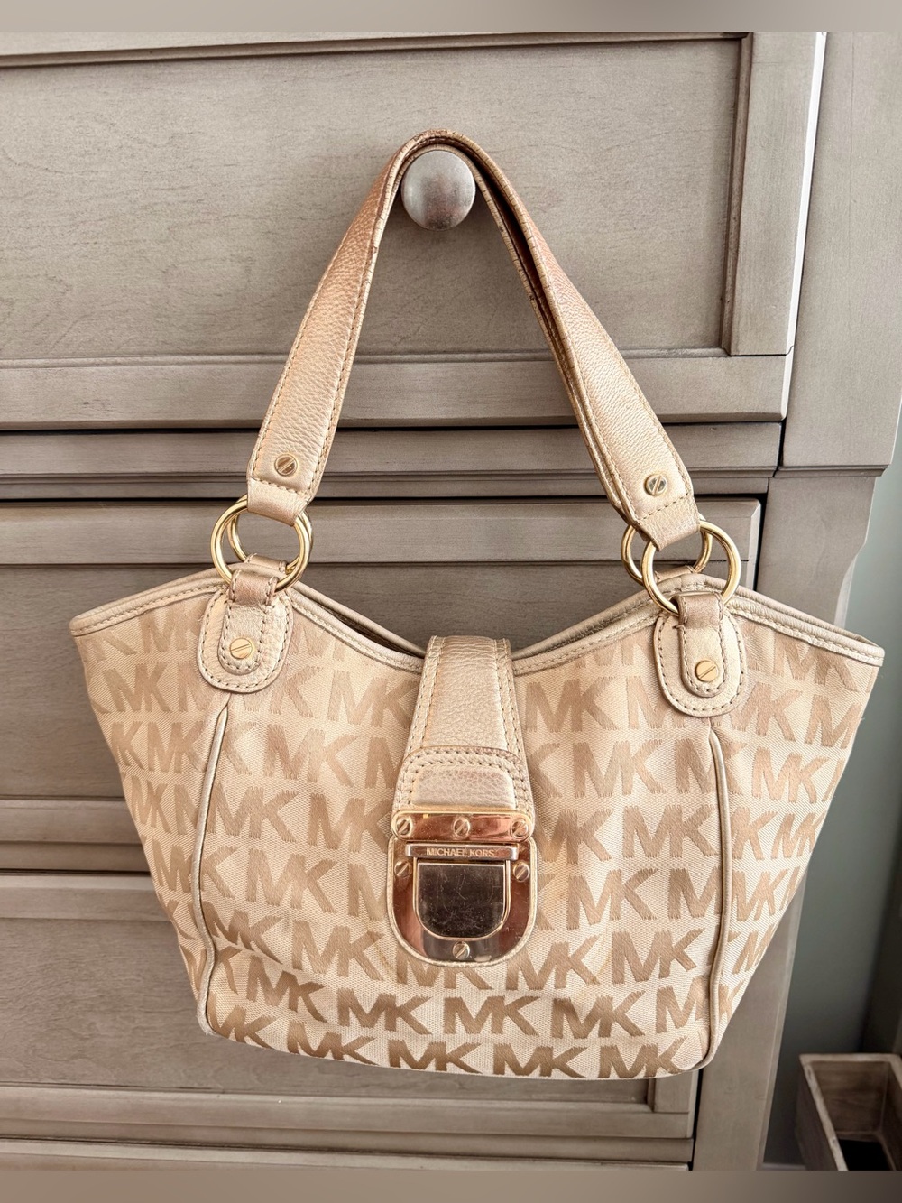 Michael Kors Tan Logo Shoulder Bag with Gold Hardware
